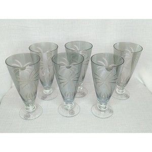 Lenox British Glass Colonial Green Scenic Etched Palm Tea Glasses Set of 6